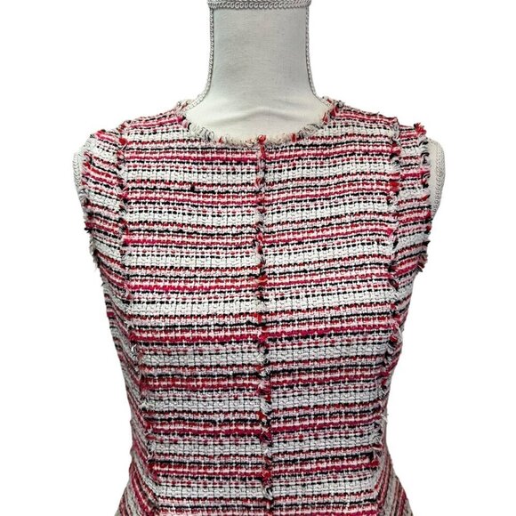 Rebecca Taylor Red & Cream Tweed Pleated Fit & Flair Raw Edge Dress Size 8 - Picture 8 of 13